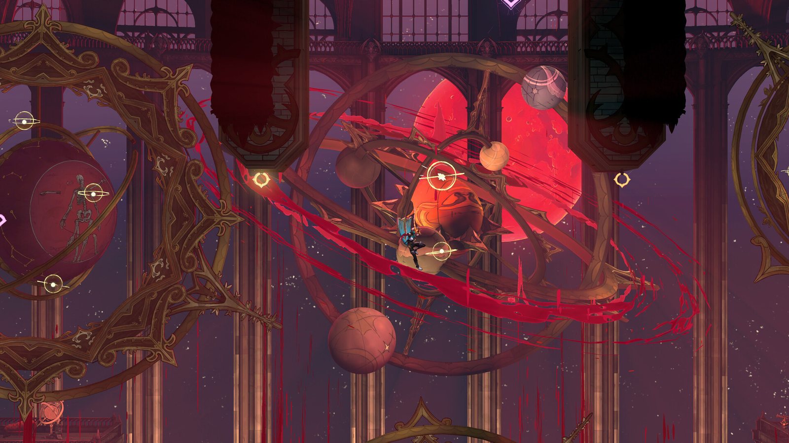 Swinging through a chamber of rings and planets