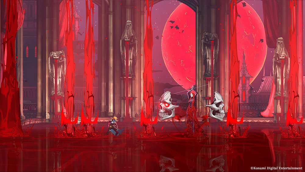 A blood moon over a flooded throne hall